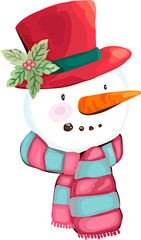 Christmas snowman cartoon illustration, Transparent background.