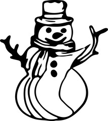 Hand drawn snowman illustration on transparent background.