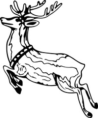 Hand drawn reindeer illustration on transparent background.