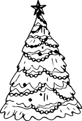 Hand drawn christmas tree illustration on transparent background.