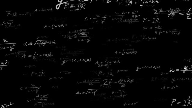 Math equations Background Greenscreen effect. Math and physics formulas. Camera flies through mathematics equations. Random math equation formula text background teaching engineering