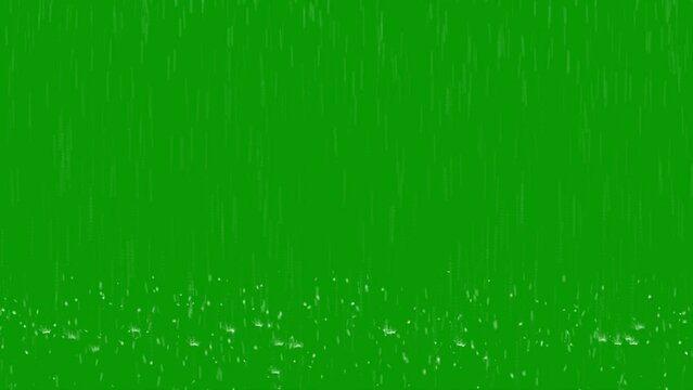 Rain falling on ground green screen background