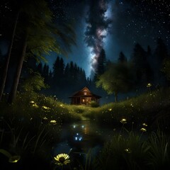 house in the woods at night