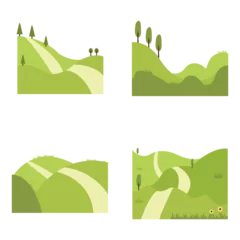 Kussenhoes Field Green Hills On White Background. Aesthetic Design Concept. Vector Illustration Set.  © Denu Studios