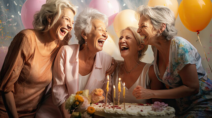 Happy seniors enjoy their bithday party