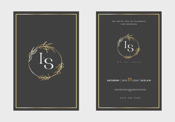 Minimalist floral wedding invitation card template design, with simple vintage color design