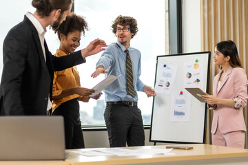 Group of business meeting discussing strategy with startup project analysis finance,management.Success business people plan and brainstorm,marketing,idea,research,organization in office.Teamwork.