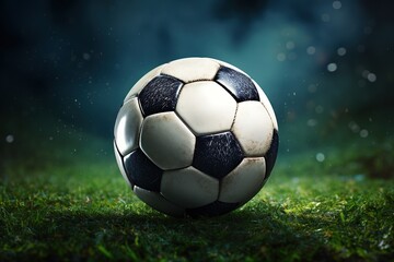 Naklejka premium Close-up soccer ball on green grass