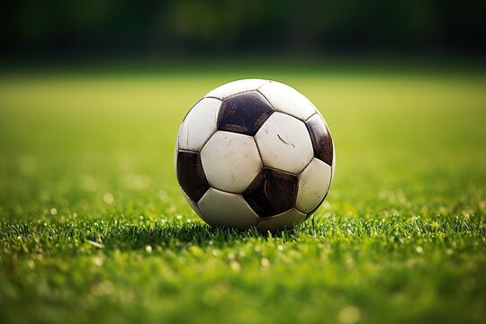 Close-up soccer ball on green grass