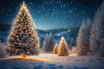 Fototapeta premium Christmas, Winter scenery, Christmas Card, Xmas Card, Background, Christmas Tree