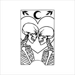 vector illustration of a couple of skeletons in love