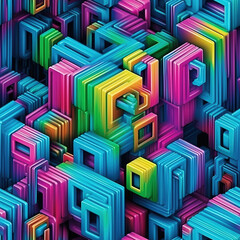 Abstract square glowing grid colorful network repeat pattern 3d cubes