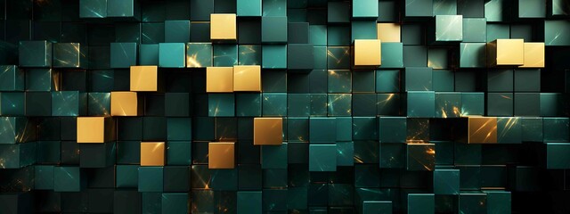 Emerald and gold geometric square background
