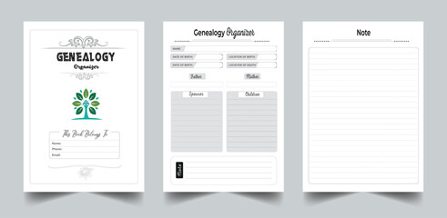 Genealogy Organizer Workbook. Mindfulness Journal Template. Daily Gratitude Journal. Printable Gratitude Journal. Planner Bundle Design. Printable Planner Set with cover page layout template - obrazy, fototapety, plakaty