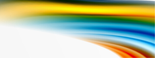 Fototapeta premium Rainbow color silk blurred wavy line background on white, luxuriously vibrant visually captivating backdrop. Stunning blend of colors reminiscent of rainbow, silky and gracefully blurred wavy pattern