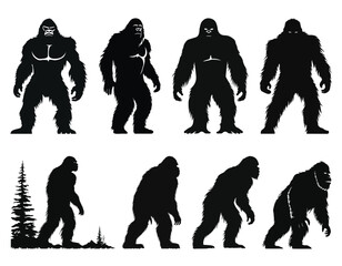 Set of Bigfoot Black Color Vector Illustration - obrazy, fototapety, plakaty
