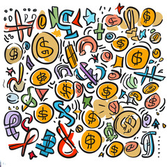 Step right up to a lively illustration where children's colorful drawings turn coins into a carnival of patterns and playful charm.