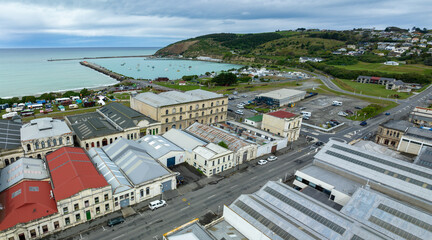 Aerial: Downtown Oamaru, Otago, New Zealand