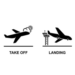 Take off and landing icon. Arrivals and departure plane icon isolated on background.