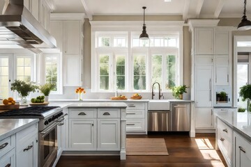 Natural light is often desirable in a kitchen, and windows can also provide ventilation. - obrazy, fototapety, plakaty