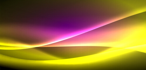 Dynamic waves in ethereal glow of neon lights. Concept merges fluidity of motion with vibrant allure of neon, crafting entrancing backdrop that embodies both vitality and futuristic sophistication