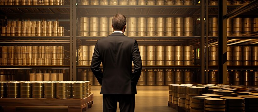 A manager observes commodity reserves in facility.
