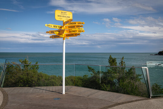 Road sign at the bottom of the south island, Bluff, New Zealand