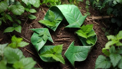 Recycle symbol made of leafy greenery. Conceptual video of recycling. environmental protection, pollution prevention. eco friendly development conservation, waste reduction, Sustainable living.