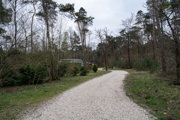 Walkway with gravel stones in the campsite 