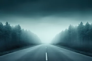 Tuinposter panoramic view of the empty highway with fog. empty road in the country near stormy weather © Rangga Bimantara
