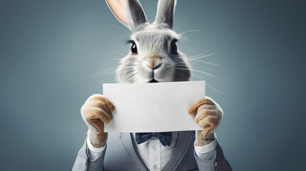 rabbit wearing glasses holding a blank sheet
