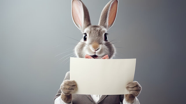 rabbit wearing glasses holding a blank sheet