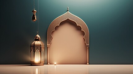 Islamic decoration background with lantern and crescent moon luxury style, ramadan kareem, mawlid,...