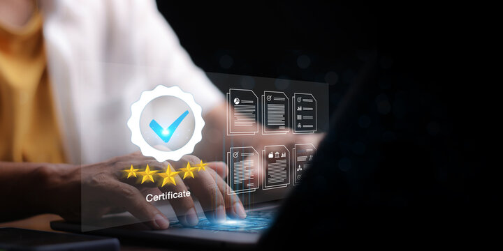 Business work and Assessment for the certificate concept, online survey exam and choose the right answer in the exam international standard certification of product