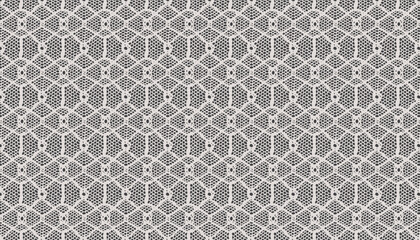 Geometric lace fabric composed of diamonds, circles, and hexagons. - obrazy, fototapety, plakaty