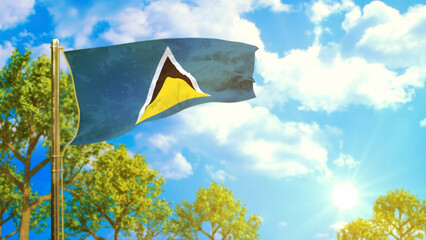 flag of Saint Lucia at sunny day, clean nature symbol - nature 3D rendering