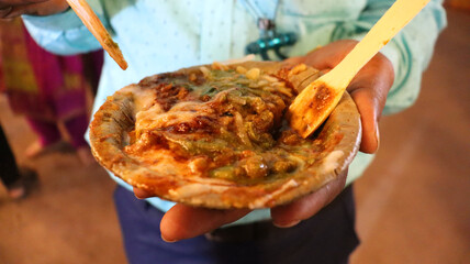 Varanasi popular street food chat masala,spicy and testy first food,Iandian traditional...