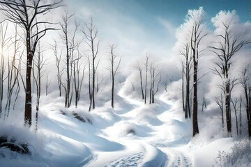 A winding path through a snow-covered forest, inviting exploration on a crisp winter day.