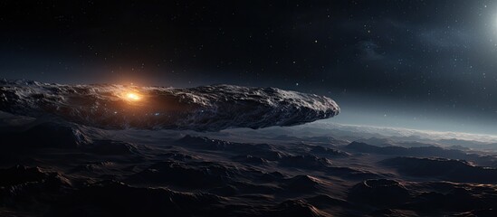 Interstellar 3D render of Oumuamua near Earth.