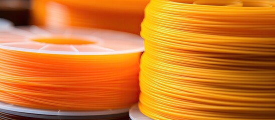 Samples of 3D printer filament in orange color.