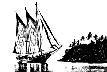 Traditional ship silhouette in black and white