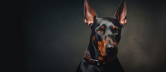 Little Doberman grows into a large, handsome, and powerful dog. - obrazy, fototapety, plakaty
