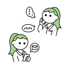 スマホを使う白衣の女性セット