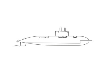 One line drawing of modern Submarine. Sea or river ship, flat icon. Sea and river vehicles. Water transport. Continuous line draw design graphic vector illustration