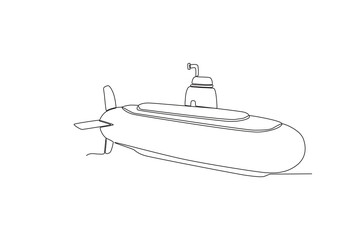 One line drawing of modern Submarine. Sea or river ship, flat icon. Sea and river vehicles. Water transport. Continuous line draw design graphic vector illustration