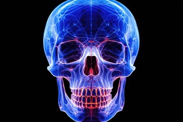 Human skull in x-ray image. Isolated on black background, xray image of a human skull, AI Generated