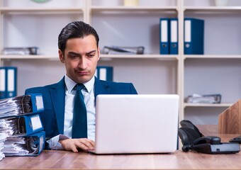 Obraz premium Young handsome businessman working in the office