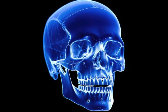 X-Ray image of human skull. Isolated on black background, xray image of a human skull, AI Generated