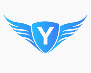 Wing Logo On Letter Y, Transportation Symbol, Transport Sign