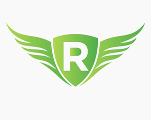 Wing Logo On Letter R, Transportation Symbol, Transport Sign